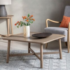 Rustic Scandi Japandi Solid Light Grey Oak Wood Square Coffee Table 80cm