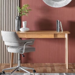 Rustic Scandi Japandi Solid Light Oak Wood 1 Drawer Desk Dressing Table 130cm