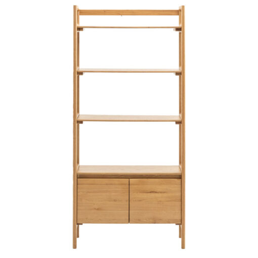 Rustic Scandi Japandi Solid Light Oak Wood 4 Tier 2 Door Bookcase Shelving Display Unit Cabinet 172cm