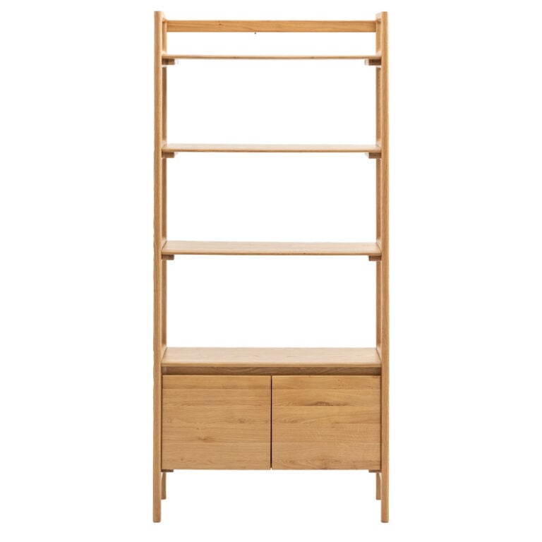 Rustic Scandi Japandi Solid Light Oak Wood 4 Tier 2 Door Bookcase ...