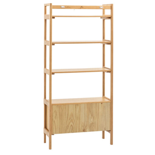 Rustic Scandi Japandi Solid Light Oak Wood 4 Tier 2 Door Bookcase Shelving Display Unit Cabinet 172cm