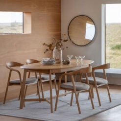 Rustic Scandi Japandi Solid Light Oak Wood Extending Oval 8 Seater Dining Table 200cm - 250cm