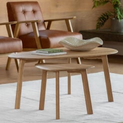 Rustic Scandi Japandi Solid Light Oak Wood Nest Of Coffee Table And End Table