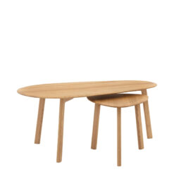 Rustic Scandi Japandi Solid Light Oak Wood Nest Of Coffee Table And End Table