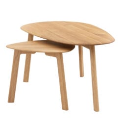 Rustic Scandi Japandi Solid Light Oak Wood Nest Of Coffee Table And End Table