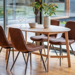 Rustic Scandi Japandi Solid Light Oak Wood Oval 6 Seater Dining Table 180cm