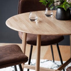 Rustic Scandi Japandi Solid Light Oak Wood Round 4 Seater Dining Table 100cm