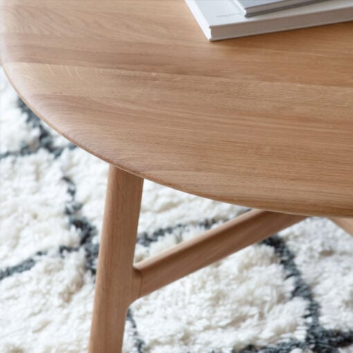 Rustic Scandi Japandi Solid Light Oak Wood Round Coffee Table 80cm