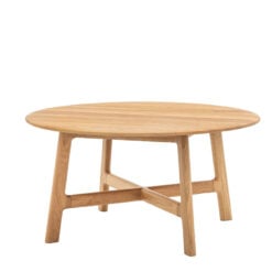 Rustic Scandi Japandi Solid Light Oak Wood Round Coffee Table 80cm