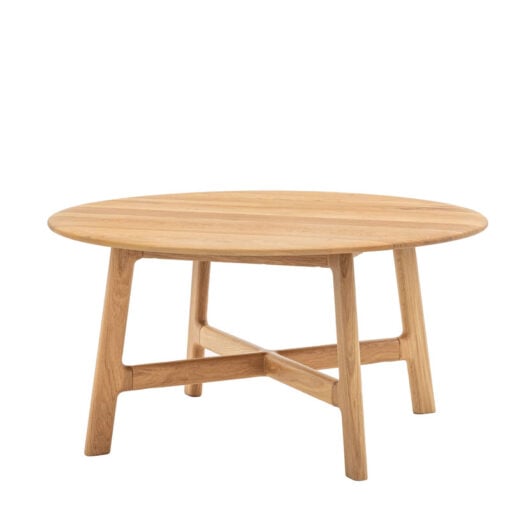 Rustic Scandi Japandi Solid Light Oak Wood Round Coffee Table 80cm