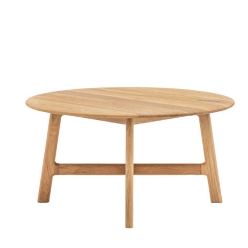 Rustic Scandi Japandi Solid Light Oak Wood Round Coffee Table 80cm