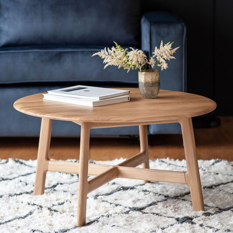 Rustic Scandi Japandi Solid Light Oak Wood Round Coffee Table 80cm ...