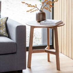 Rustic Scandi Japandi Solid Light Oak Wood Round Tripod Side Table End Table