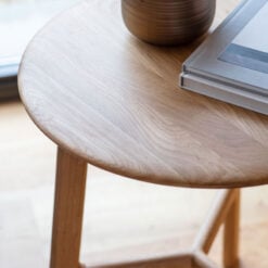 Rustic Scandi Japandi Solid Light Oak Wood Round Tripod Side Table End Table