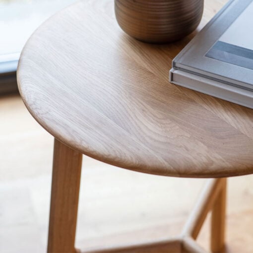 Rustic Scandi Japandi Solid Light Oak Wood Round Tripod Side Table End Table