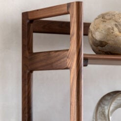 Rustic Scandi Japandi Solid Walnut Dark Brown Wood 4 Tier 2 Door Bookcase Shelving Display Unit Cabinet 172cm