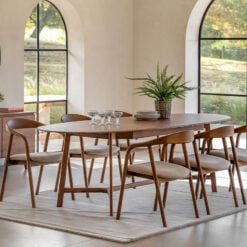 Rustic Scandi Japandi Solid Walnut Dark Brown Wood Extending Oval 8 Seater Dining Table 200cm - 250cm