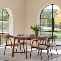 Rustic Scandi Japandi Solid Walnut Dark Brown Wood Extending Oval 8 Seater Dining Table 200cm - 250cm