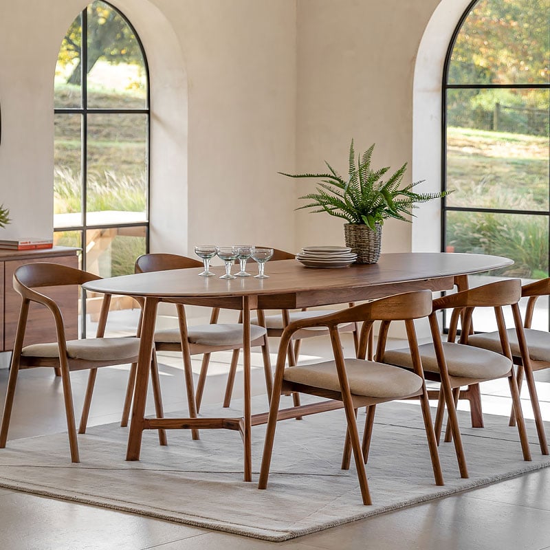 Rustic Scandi Japandi Solid Walnut Dark Brown Wood Extending Oval 8 Seater Dining Table 200cm - 250cm Rustic Scandi Japandi Solid Walnut Dark Brown Wood Extending Oval 8 Seater Dining Table 200cm - 250cm