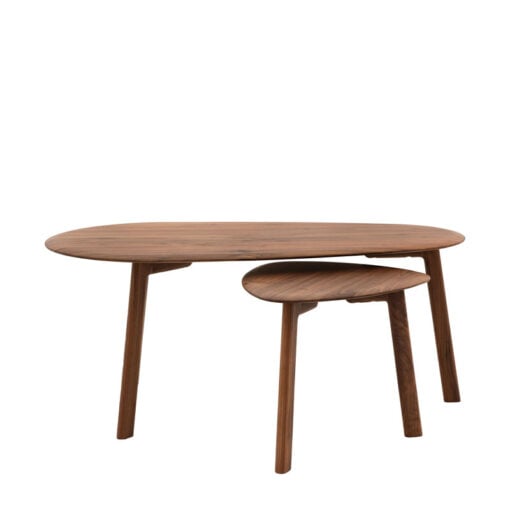 Rustic Scandi Japandi Solid Walnut Dark Brown Wood Nest Of Coffee Table And End Table