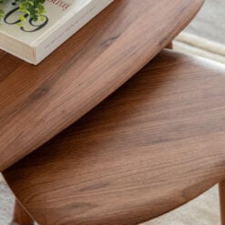 Rustic Scandi Japandi Solid Walnut Dark Brown Wood Nest Of Coffee Table And End Table