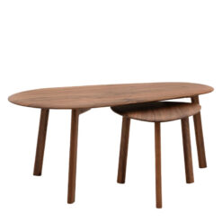 Rustic Scandi Japandi Solid Walnut Dark Brown Wood Nest Of Coffee Table And End Table