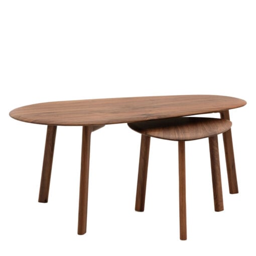 Rustic Scandi Japandi Solid Walnut Dark Brown Wood Nest Of Coffee Table And End Table