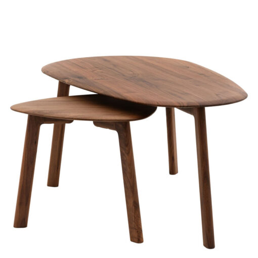 Rustic Scandi Japandi Solid Walnut Dark Brown Wood Nest Of Coffee Table And End Table