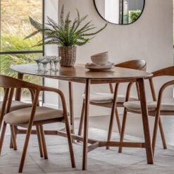 Rustic Scandi Japandi Solid Walnut Dark Brown Wood Oval 6 Seater Dining Table 180cm