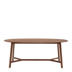Rustic Scandi Japandi Solid Walnut Dark Brown Wood Oval 6 Seater Dining Table 180cm