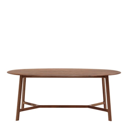 Rustic Scandi Japandi Solid Walnut Dark Brown Wood Oval 6 Seater Dining Table 180cm