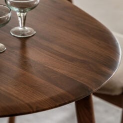 Rustic Scandi Japandi Solid Walnut Dark Brown Wood Oval 6 Seater Dining Table 180cm