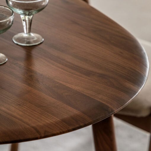 Rustic Scandi Japandi Solid Walnut Dark Brown Wood Oval 6 Seater Dining Table 180cm