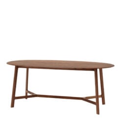 Rustic Scandi Japandi Solid Walnut Dark Brown Wood Oval 6 Seater Dining Table 180cm