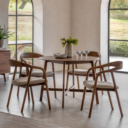 Rustic Scandi Japandi Solid Walnut Dark Brown Wood Round 4 Seater Dining Table 100cm Rustic Scandi Japandi Solid Walnut Dark Brown Wood Round 4 Seater Dining Table 100cm