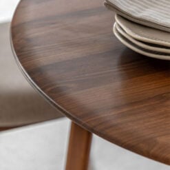 Rustic Scandi Japandi Solid Walnut Dark Brown Wood Round 4 Seater Dining Table 100cm