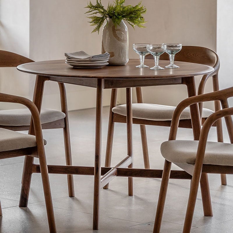 Rustic Scandi Japandi Solid Walnut Dark Brown Wood Round 4 Seater Dining Table 100cm Rustic Scandi Japandi Solid Walnut Dark Brown Wood Round 4 Seater Dining Table 100cm