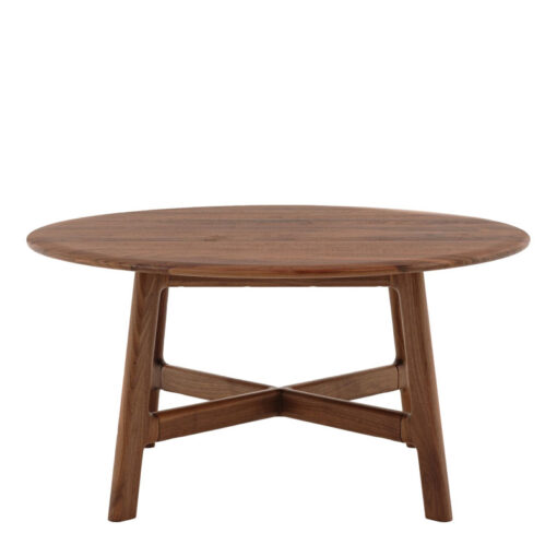 Rustic Scandi Japandi Solid Walnut Dark Brown Wood Round Coffee Table 80cm