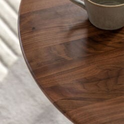 Rustic Scandi Japandi Solid Walnut Dark Brown Wood Round Coffee Table 80cm