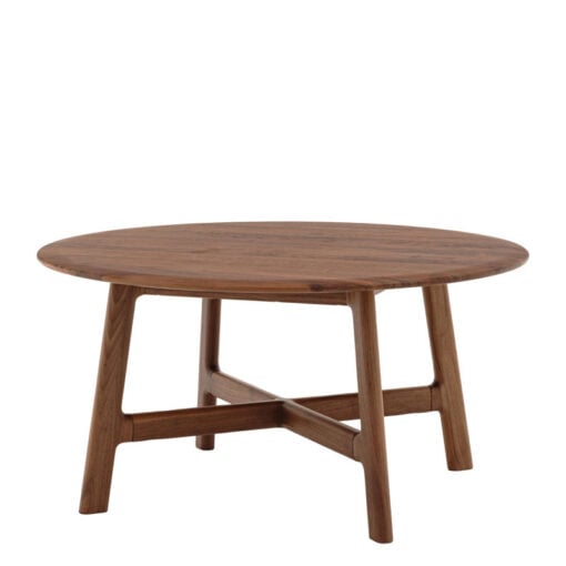 Rustic Scandi Japandi Solid Walnut Dark Brown Wood Round Coffee Table 80cm