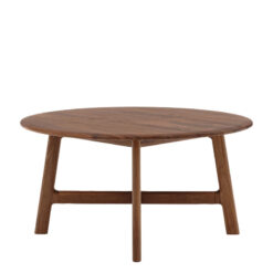 Rustic Scandi Japandi Solid Walnut Dark Brown Wood Round Coffee Table 80cm