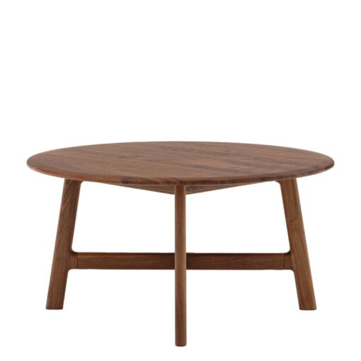 Rustic Scandi Japandi Solid Walnut Dark Brown Wood Round Coffee Table 80cm
