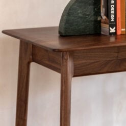 Rustic Scandi Japandi Walnut Dark Brown Wood 1 Drawer Desk Dressing Table 130cm