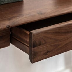 Rustic Scandi Japandi Walnut Dark Brown Wood 1 Drawer Desk Dressing Table 130cm