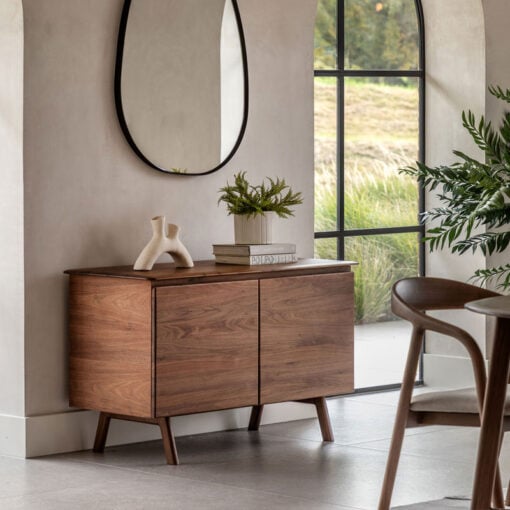 Rustic Scandi Japandi Walnut Dark Brown Wood 2 Door Small Sideboard 116cm Rustic Scandi Japandi Walnut Dark Brown Wood 2 Door Small Sideboard 116cm