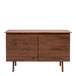 Rustic Scandi Japandi Walnut Dark Brown Wood 2 Door Small Sideboard 116cm