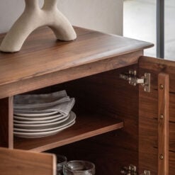 Rustic Scandi Japandi Walnut Dark Brown Wood 2 Door Small Sideboard 116cm