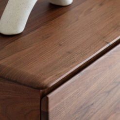 Rustic Scandi Japandi Walnut Dark Brown Wood 2 Door Small Sideboard 116cm