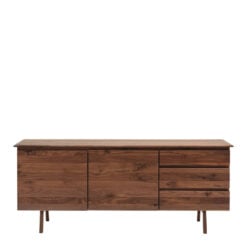 Rustic Scandi Japandi Walnut Dark Brown Wood 3 Drawer 2 Door Large Sideboard 171cm