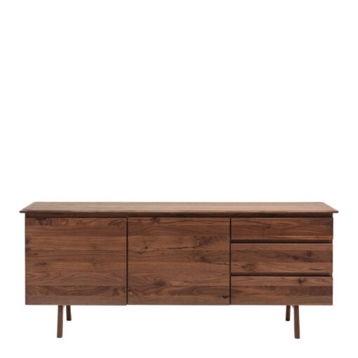 Rustic Scandi Japandi Walnut Dark Brown Wood 3 Drawer 2 Door Large Sideboard 171cm